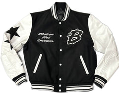 Motion Not Emotion Black/White Varsity Jacket