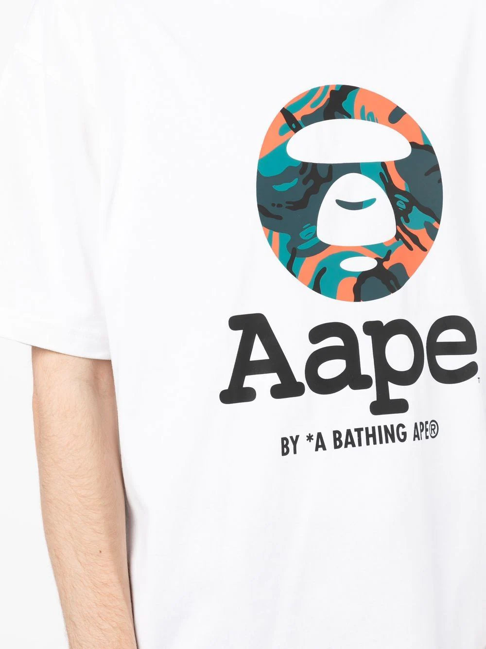 AAPE BY A BATHING APE CIRCLE BAPE HEAD ORANGE/BLUE WHITE TEE