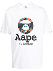 AAPE BY A BATHING APE CIRCLE BAPE HEAD ORANGE/BLUE WHITE TEE