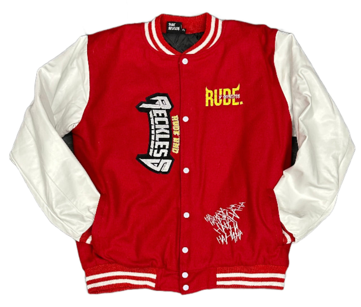 Rude n Reckless Red/White Varsity Jacket