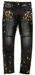 Purple Brand Black Wash With Knee Slits And Paint Jeans