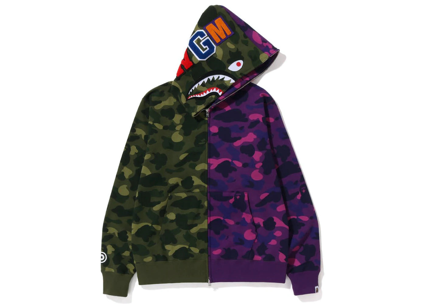 BAPE Color Camo Shark Full Zip Hoodie (FW22) Green Purple