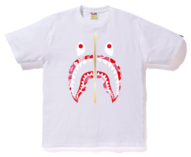 BAPE ABC Gold Zip Shark Tee White/Pink