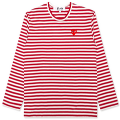 COMME DES GARCONS PLAY STRIPED LONG SLEEVE T-SHIRT RED WHITE