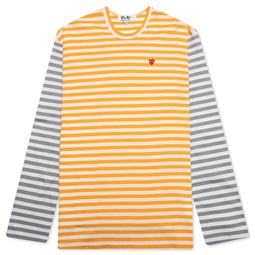 CDG BI-COLOR STRIPE T-SHIRT - YELLOW/GREY - COMME DES GARCONS