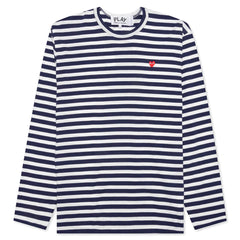 CDG - RED HEART STRIPED L/S T-SHIRT NAVY/WHITE- COMME DES GARCONS PLAY