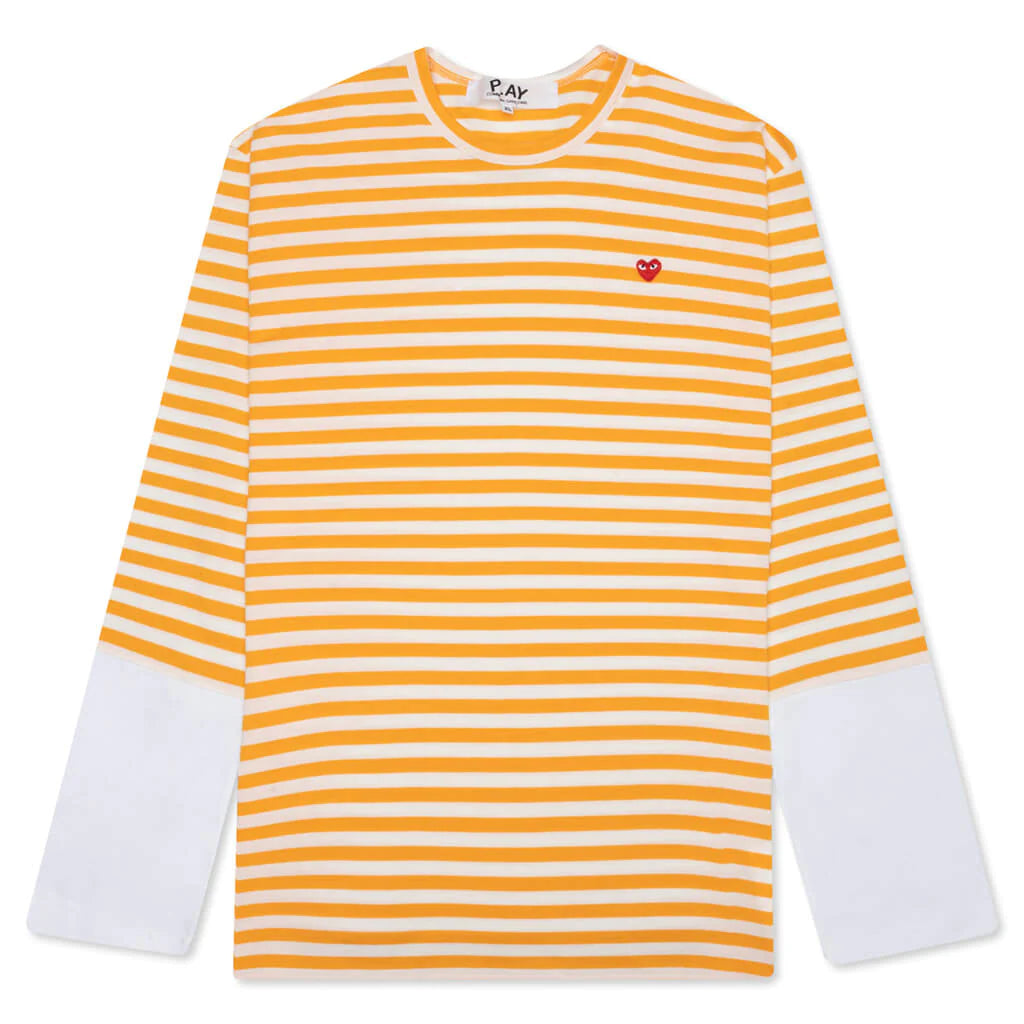 CDG PLAY STRIPE WHITE T-SHIRT YELLOW - CDG