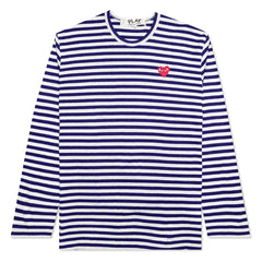 CDG STRIPED HEART LONG SLEEVE BLUE/WHITE- COMME DES GARCONS