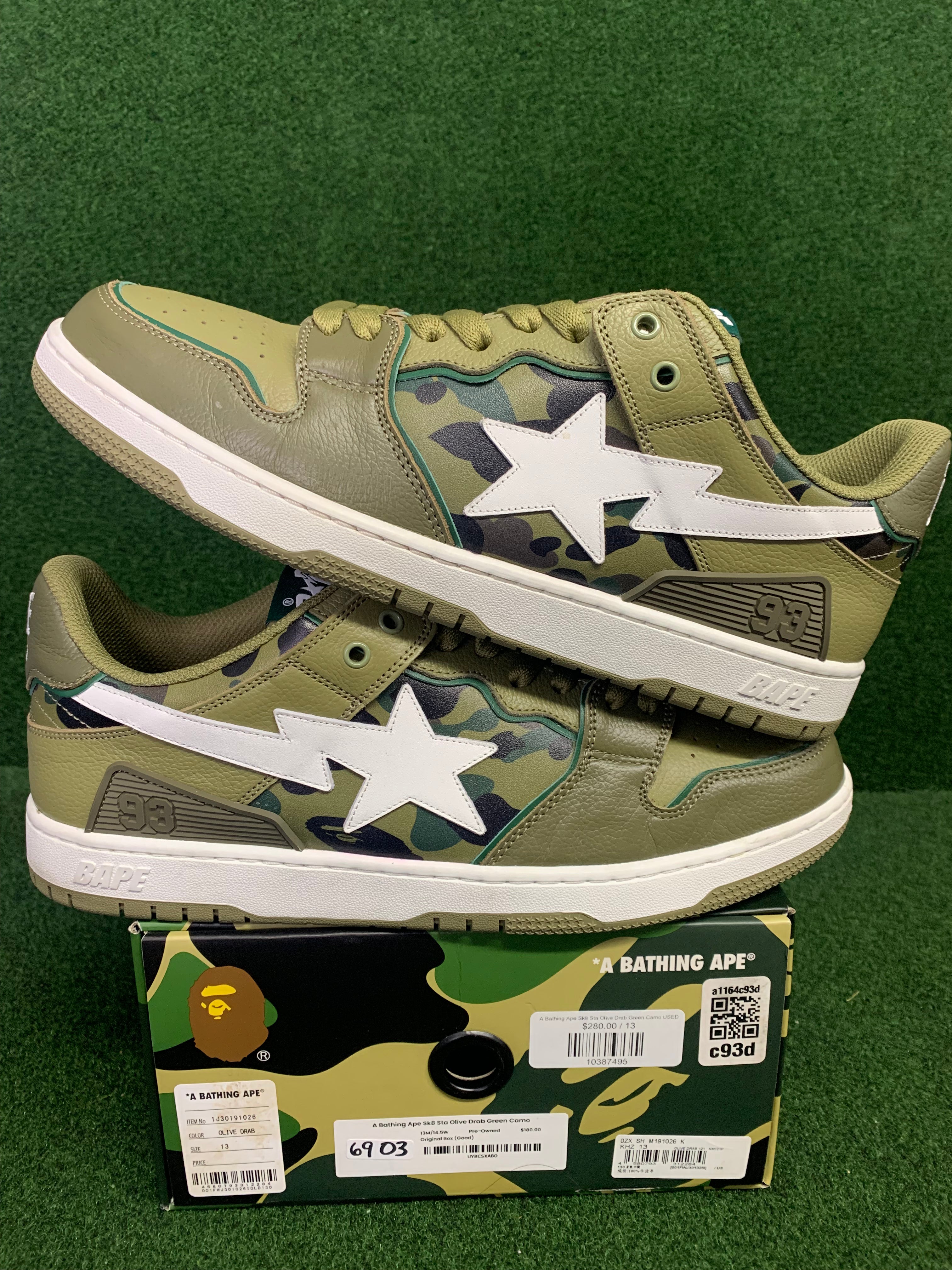 A Bathing Ape Sk8 Sta Olive Drab Green Camo USED