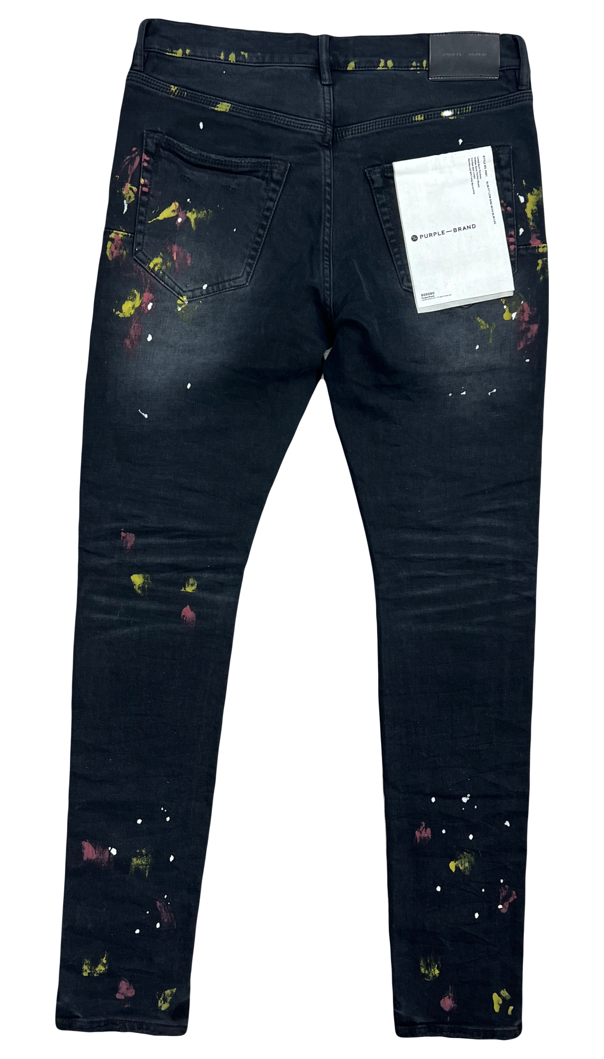 Purple Brand - Black Red Yellow paint Splatter Atlanta Exclusive Ripped skinny jeans