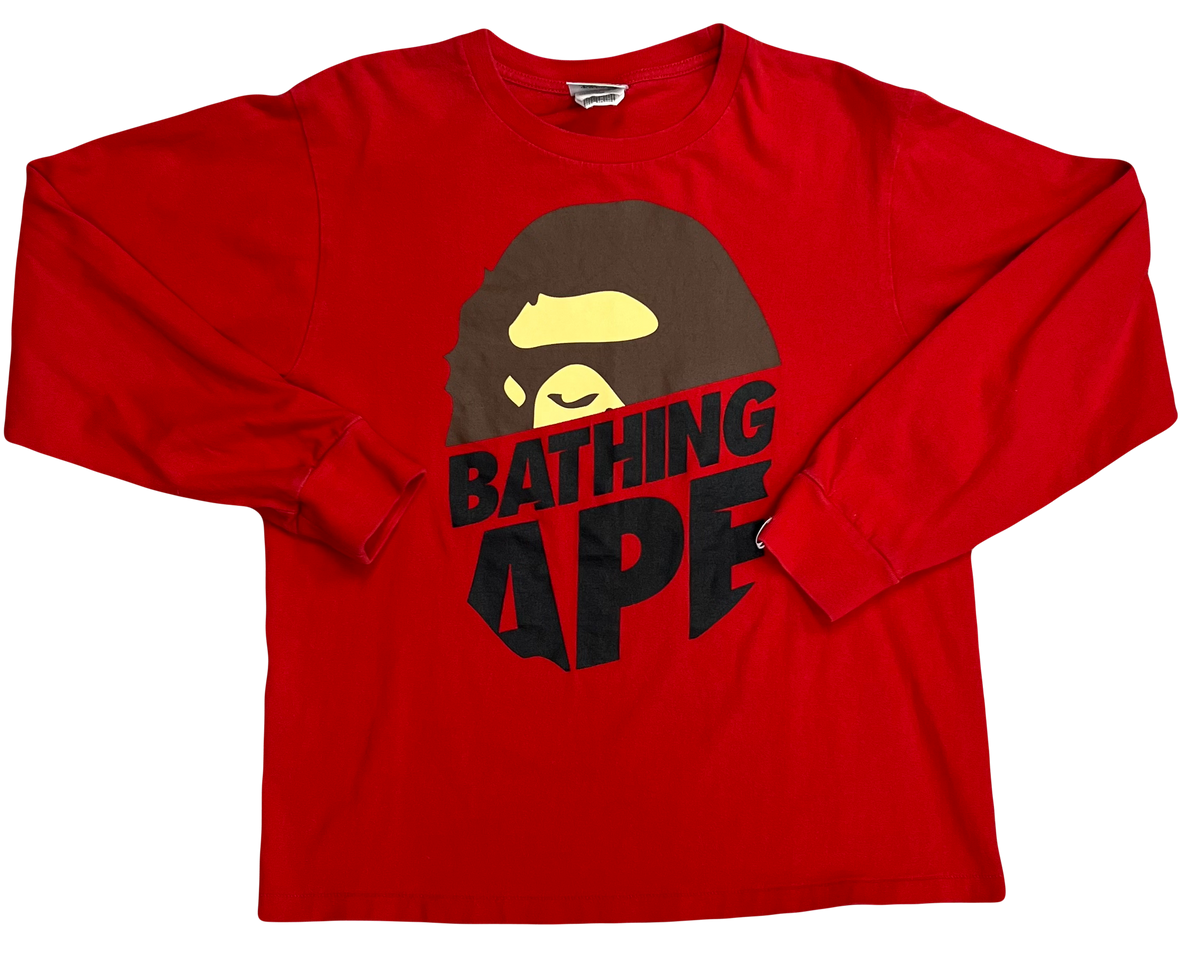 Bape Bape head sliced Red Long sleve shirt