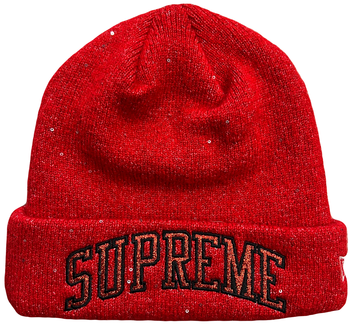 Supreme Red Sparkle New Era Beanie