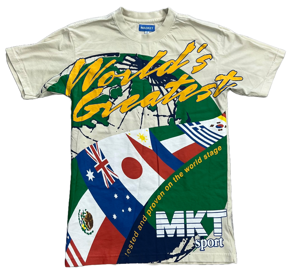 Chinatown Market Sport Worlds Greatest Flags Cream T shirt