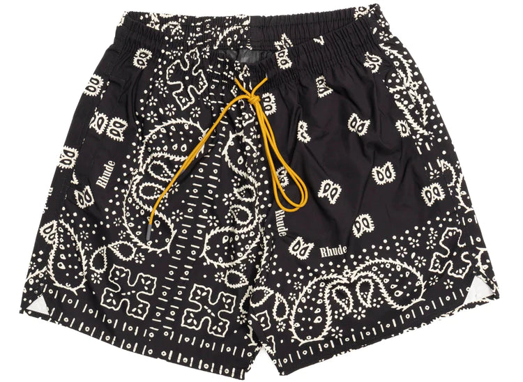 RHUDE BANDANA SWIM SHORTS Black White