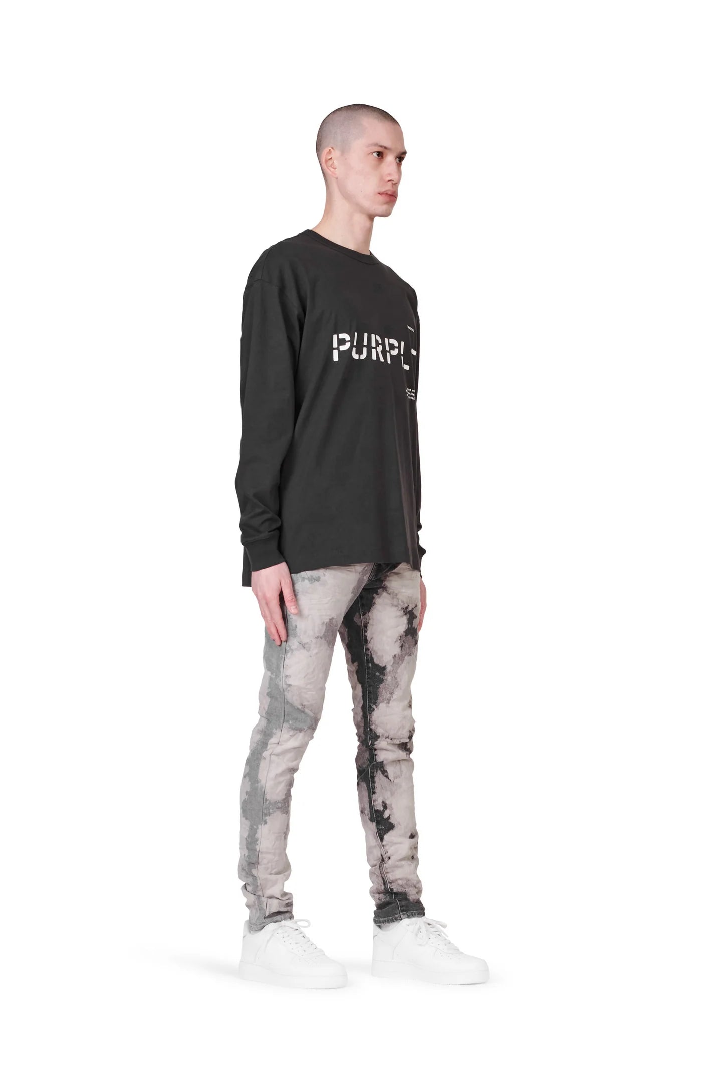 Purple Brand P001 LOW RISE SKINNY JEAN - Two Tone Bleach Grey