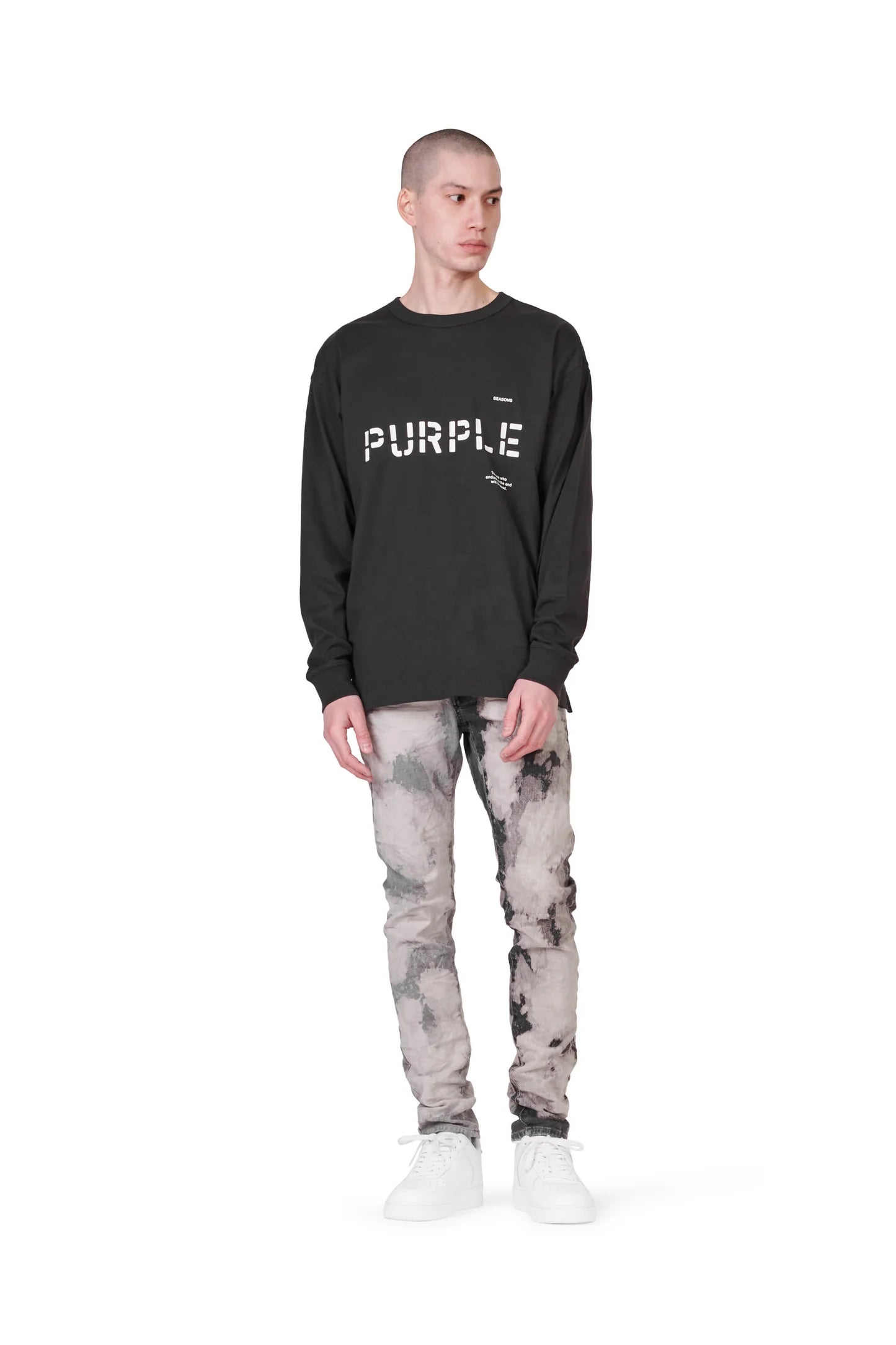 Purple Brand P001 LOW RISE SKINNY JEAN - Two Tone Bleach Grey