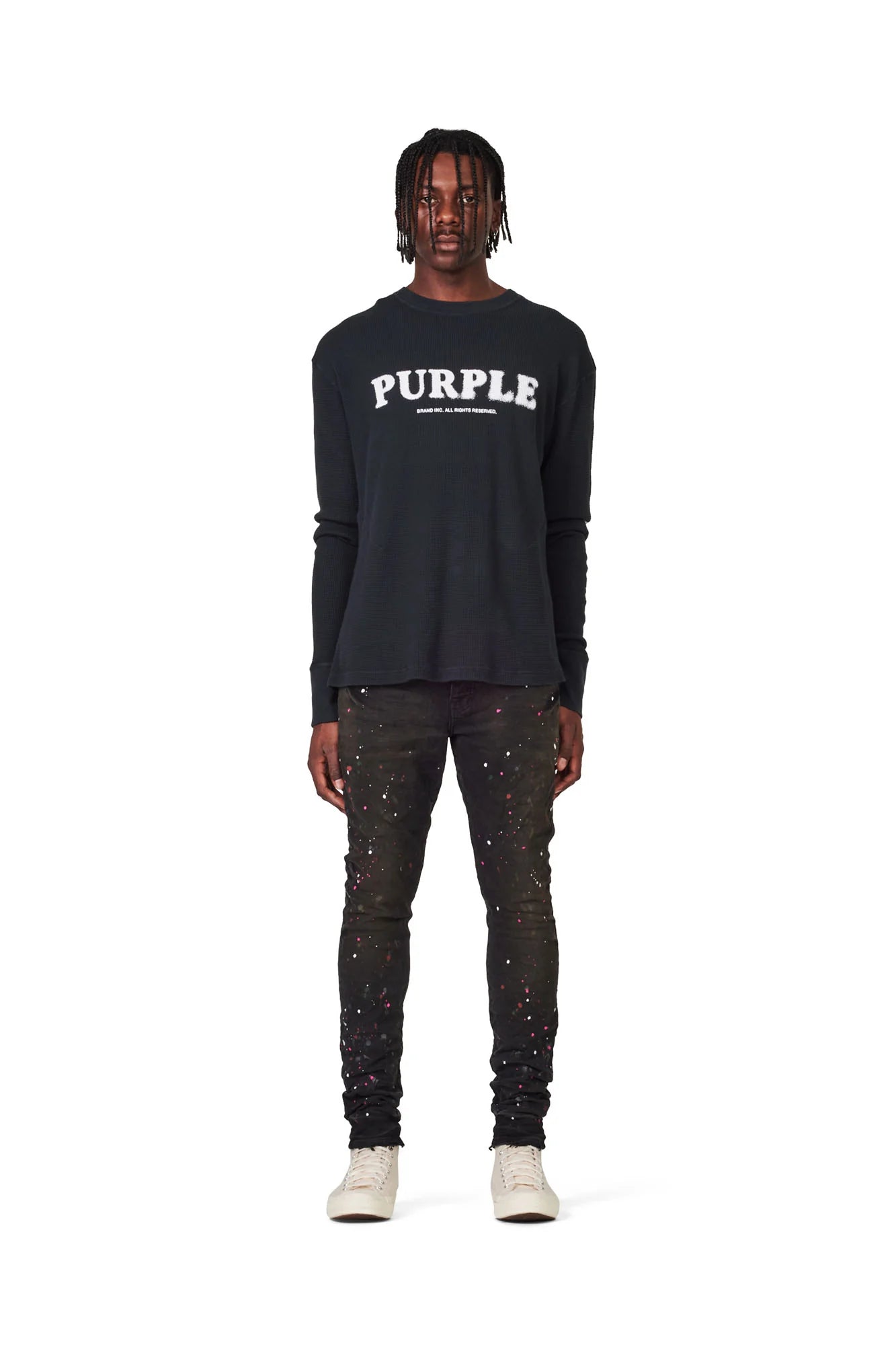 Purple Brand P002 MID RISE SLIM JEAN - Black Fatigue Wax Paint