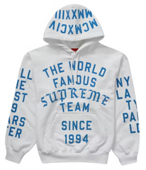 Supreme Team Flocked Hooded Sweatshirt White