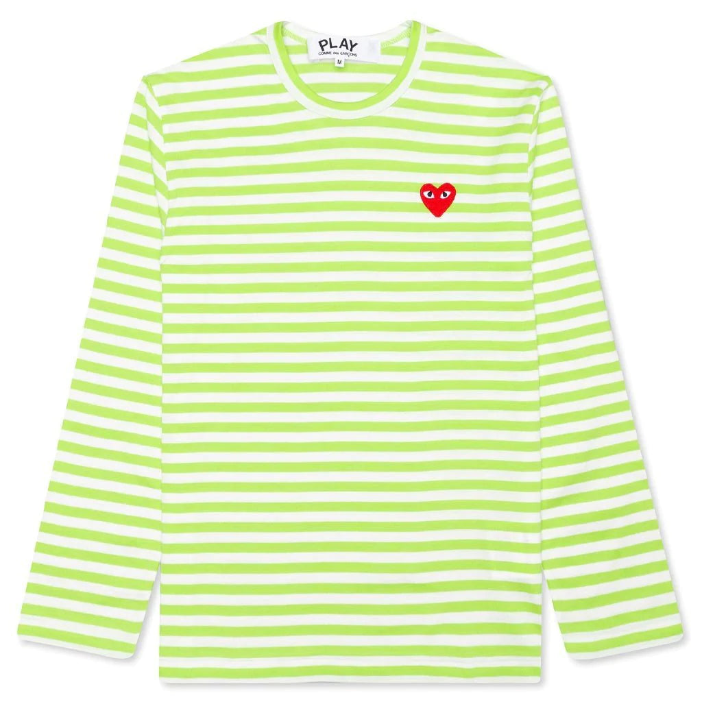 CDG PLAY PASTELLE STRIPED L/S SHIRT GREEN - COMME DES GARCONS