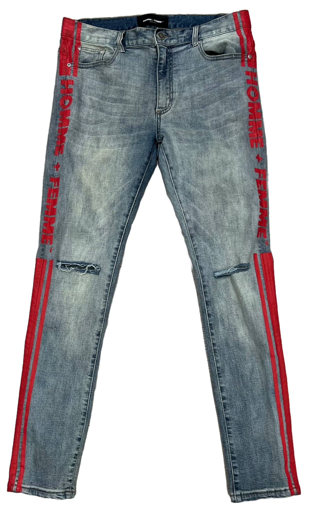 Homme Femme denim Wear Red Striped Words Skinny Jeans