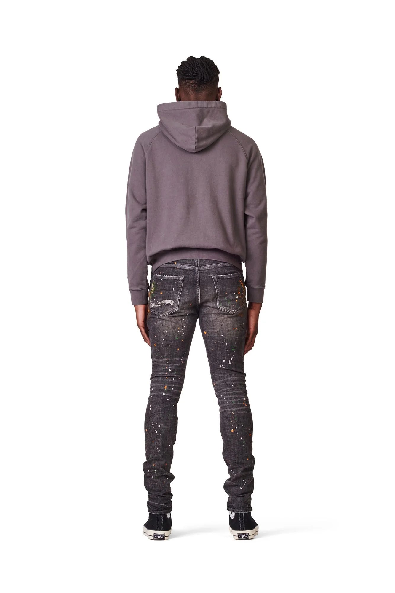 Purple Brand P001 LOW RISE SKINNY JEAN - Grey Paint Distress