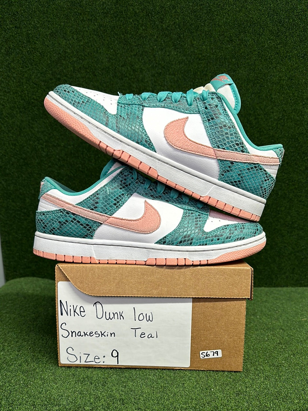 Nike Dunk Low Snakeskin Washed Teal Bleached Coral USED