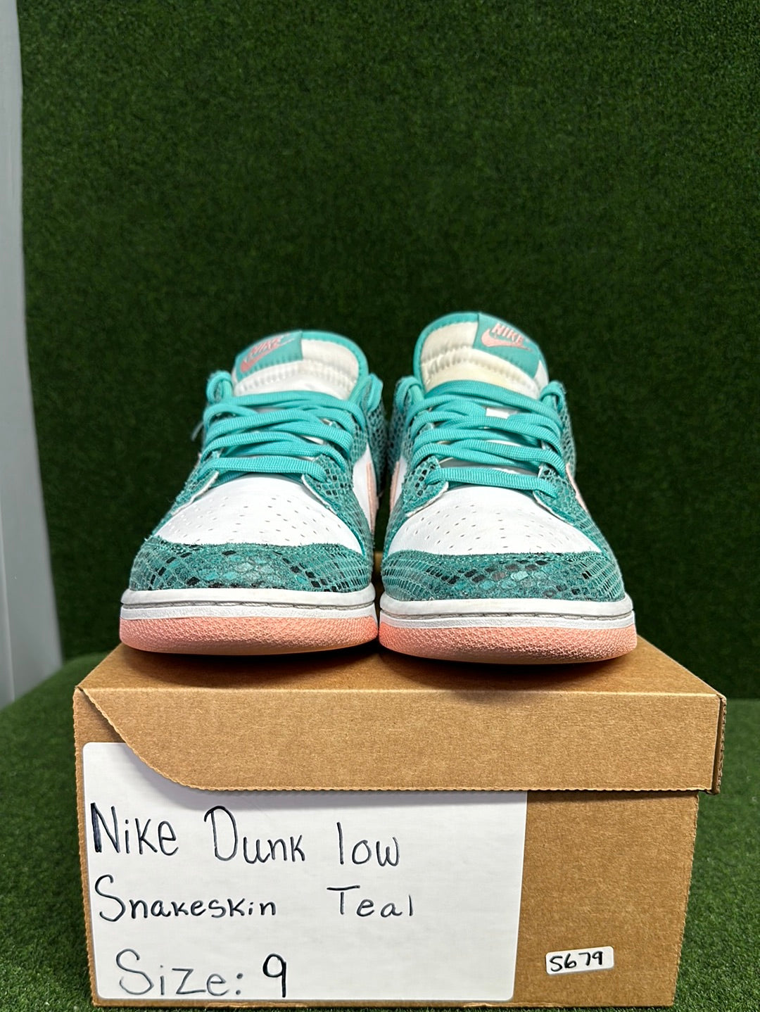 Nike Dunk Low Snakeskin Washed Teal Bleached Coral USED