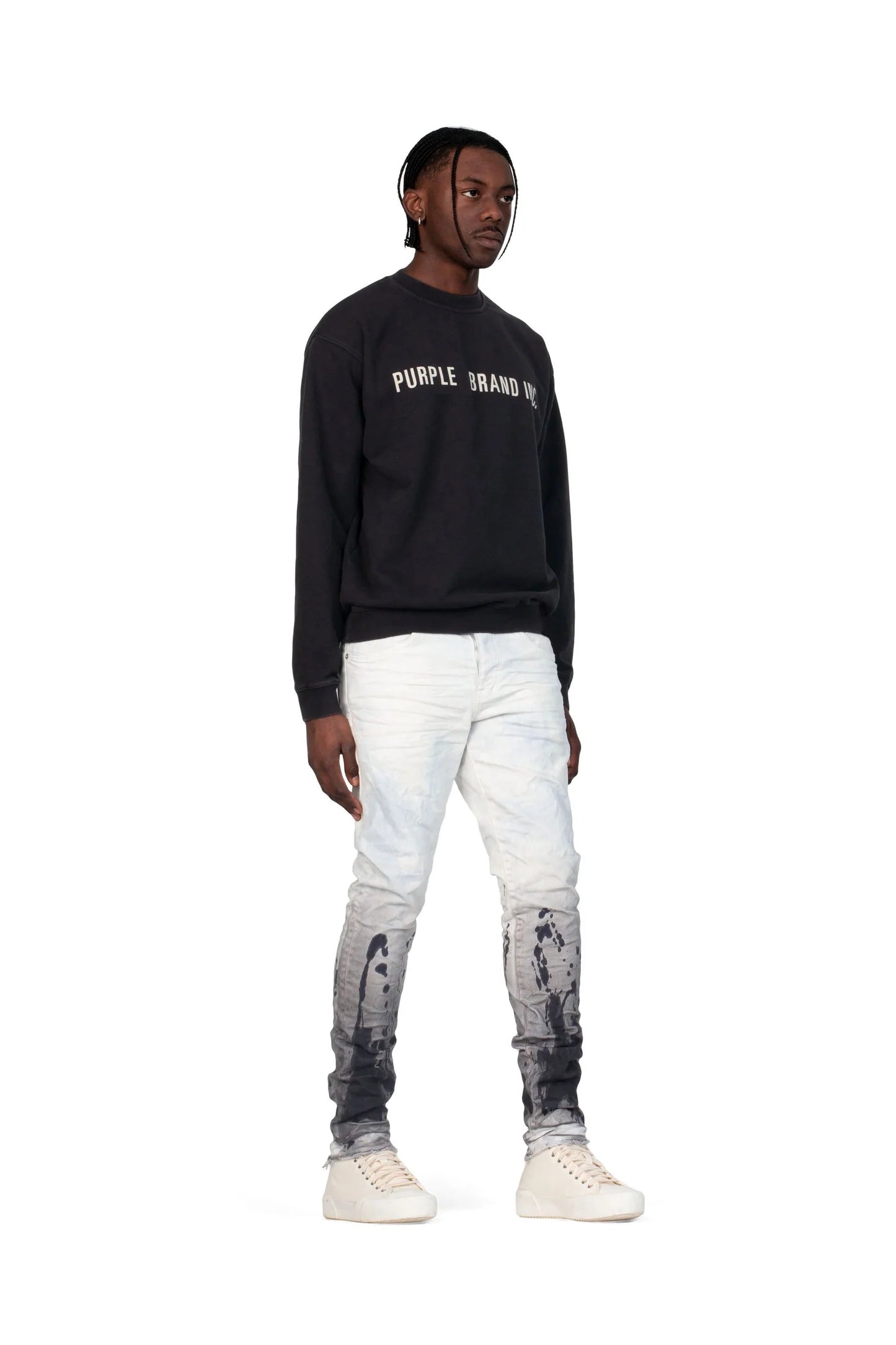 Purple Brand P002 MID RISE SLIM JEAN - White Coated Dark Hem