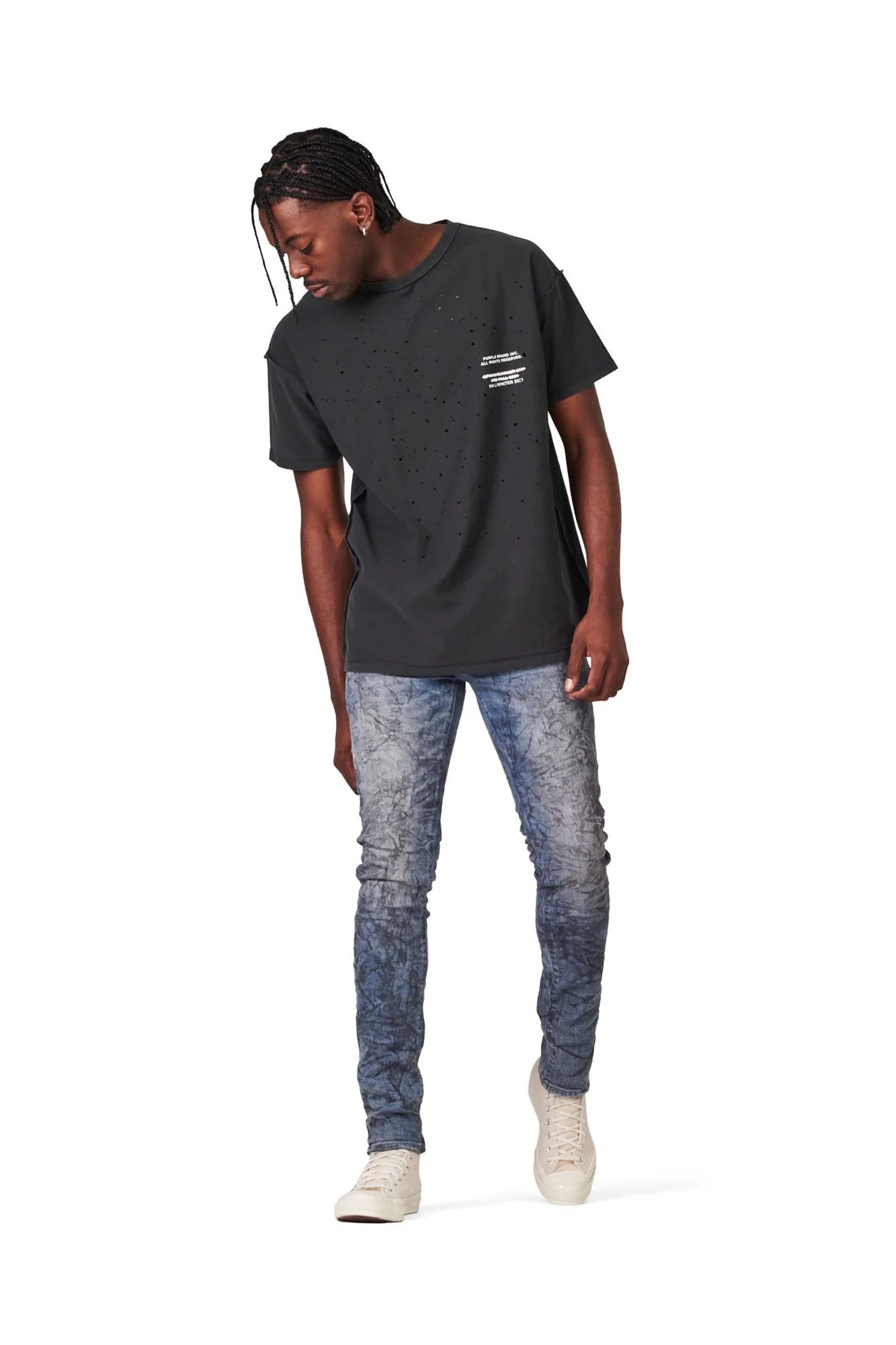 Purple Brand P001 LOW RISE SKINNY JEAN - Exclusive Indigo Mechanic Dirty