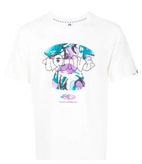 AAPE PURPLE AND BLUE BAPE HEAD WHITE GRAFFITI TEE BY A BATHING APE