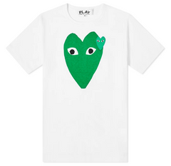 CDG PLAY DOUBLE HEART TEE WHITE & GREEN - COMME DES GARCONS