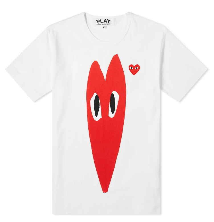 CDG PLAY STRETCH HEART TEE WHITE - COMME DES GARCONS