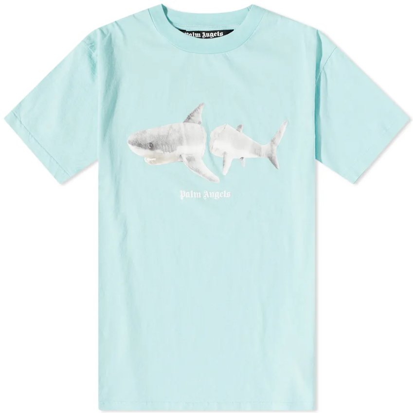 PALM ANGELS SHARK TEE LIGHT BLUE & WHITE