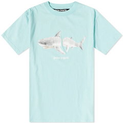 PALM ANGELS SHARK TEE LIGHT BLUE & WHITE