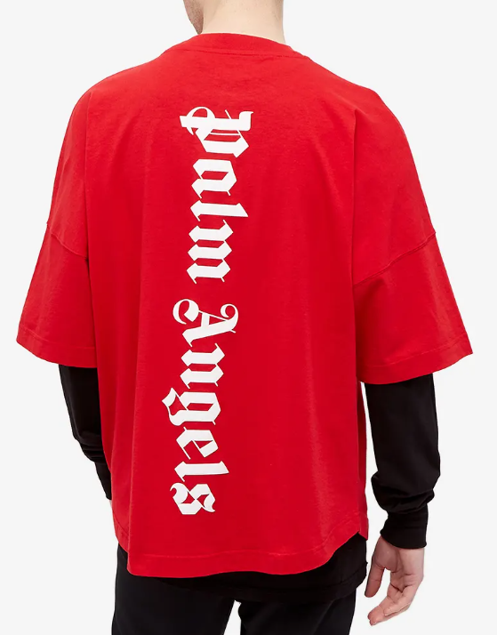 PALM ANGELS VERTICAL LOGO OVERSIZED Red and White TEE