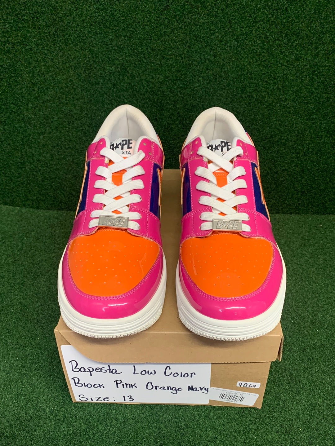 A Bathing Ape Bape Sta Low Color Block Pink Orange Navy USED