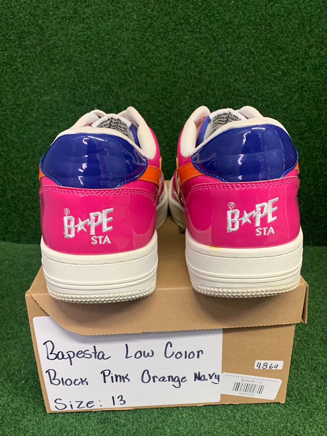 A Bathing Ape Bape Sta Low Color Block Pink Orange Navy USED