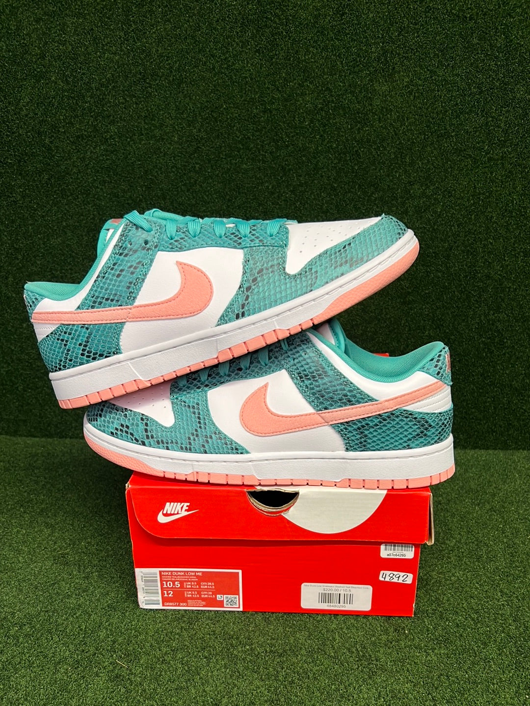 Nike Dunk Low Snakeskin Washed Teal Bleached Coral USED