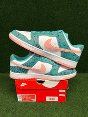 Nike Dunk Low Snakeskin Washed Teal Bleached Coral USED