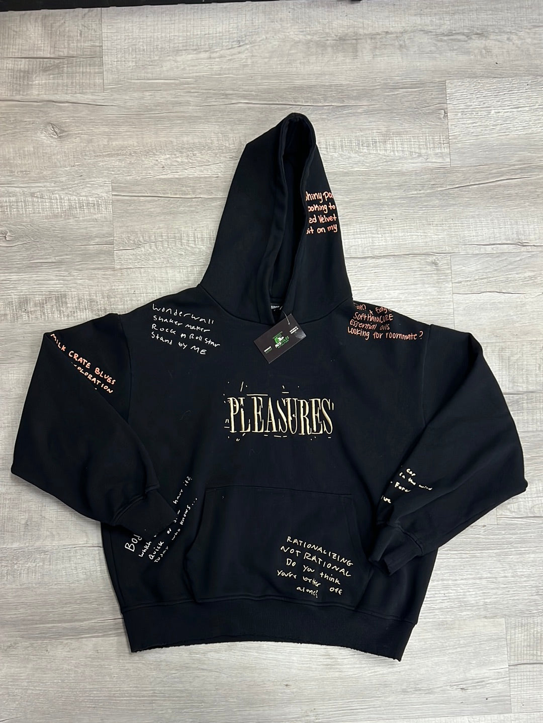 Pleasures Black Embroidered Quotes Hoodie