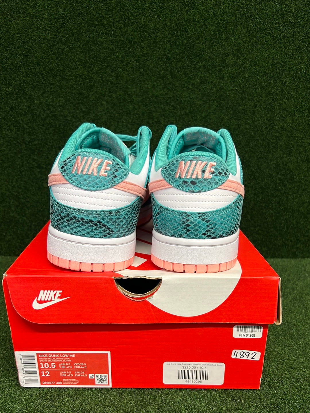 Nike Dunk Low Snakeskin Washed Teal Bleached Coral USED