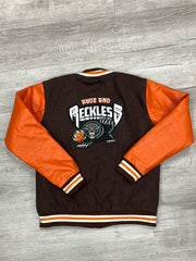 Rude and Reckless Brown and orange varsity jacket