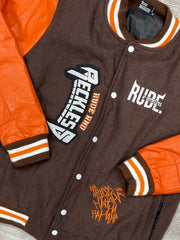 Rude and Reckless Brown and orange varsity jacket